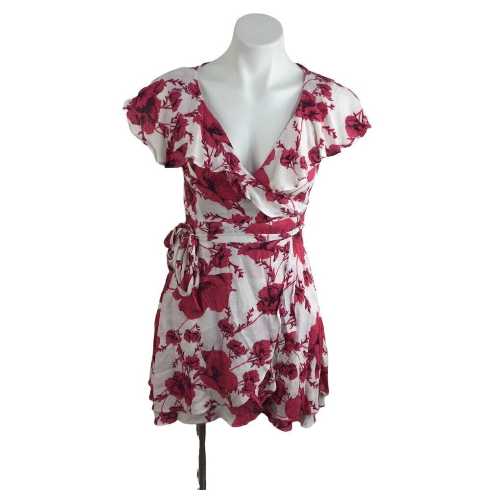 Free People Ruffled Sleeveless Floral Print Ruffled Wrap Dress Womens XS NWT